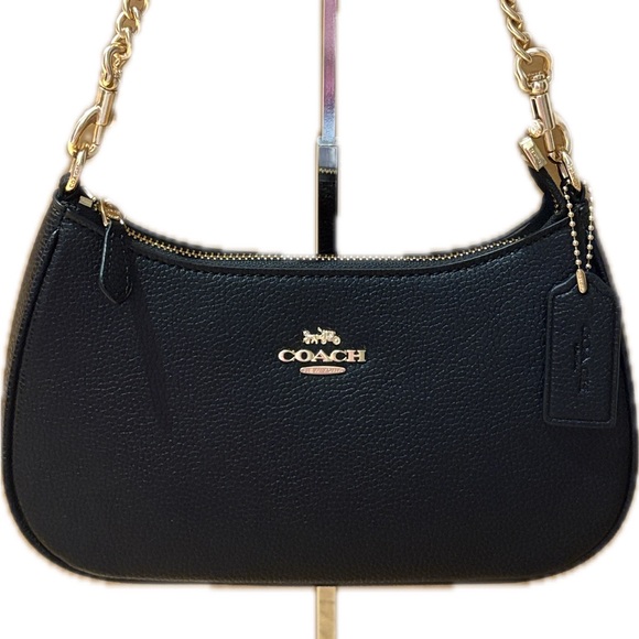 Coach Handbags - Coach Teri Shoulder Bag pebble black leather crossbody gold tone NEW